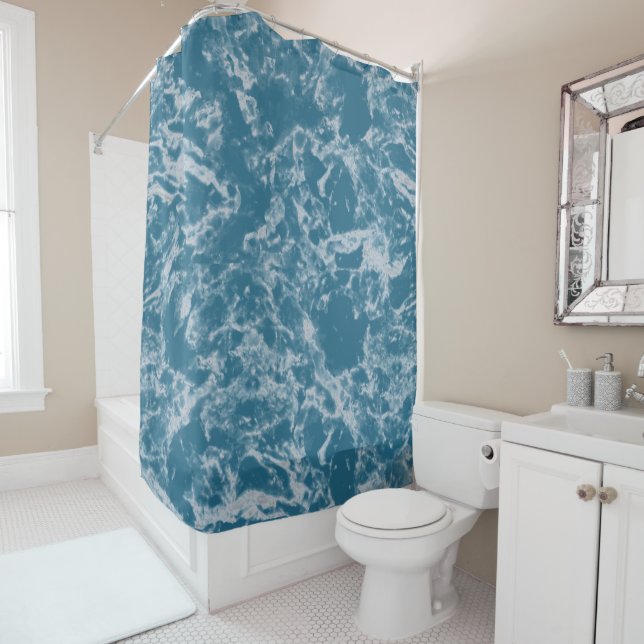 Teal Marble Shower Curtain (In Situ)