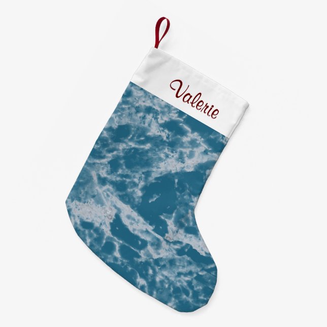Teal Marble Small Christmas Stocking (Front (Hanging))