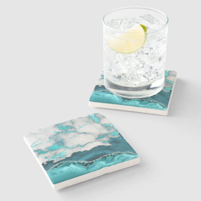 teal marble stone design coaster (Side)