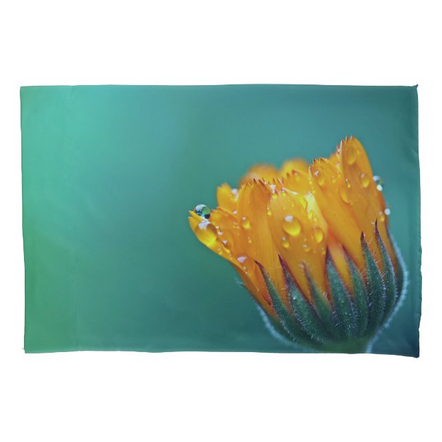 Teal Marigold Floral Pillowcase (Front)