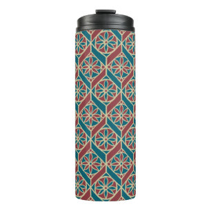 Teal Maroon Beige Ethnic Pattern Flowers, Chevrons Thermal Tumbler