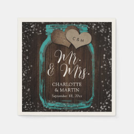 Teal Mason Jar Wood Mr. & Mrs. Wedding Napkin