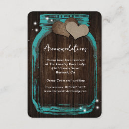 Teal Mason Jar Wood Wedding Accommodation Card