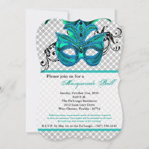 Teal Masquerade Ball Mask Costume Halloween Part Invitation