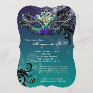 Teal Masquerade Ball Mask Costume Halloween Part Invitation
