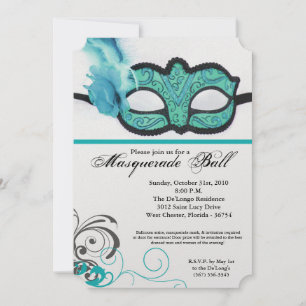 Teal Masquerade Ball Mask Costume Halloween Part Invitation