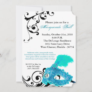 Teal Masquerade Ball Mask Costume Halloween Part Invitation