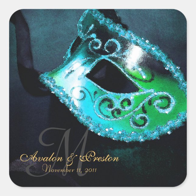 Teal Masquerade Elegant Monogram Sticker (Front)