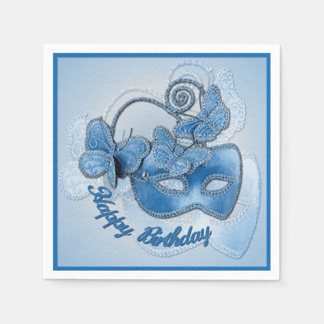 Teal Masquerade Mask Birthday Napkins (Front)