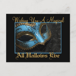 Teal Masquerade Mask Halloween Postcard
