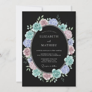 Teal Mauve Botanical Romance Wedding Invitation
