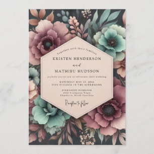 Teal & Mauve Moody Bloom Wedding Invitation