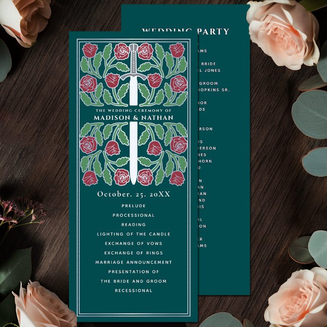 Teal Mediaeval Floral Silver Sword Royal Wedding Programme (Creator Uploaded)