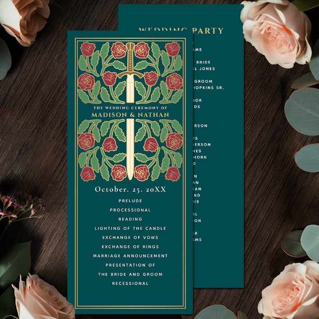Teal Mediaeval Gold Floral Sword Royal Wedding Programme (Creator Uploaded)