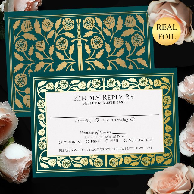 Teal Mediaeval Gold Sword Royal Wedding RSVP (Creator Uploaded)