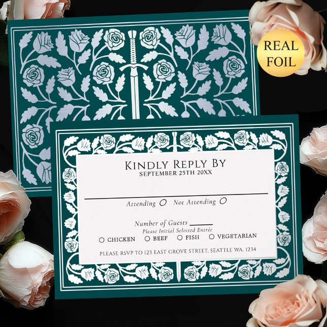 Teal Mediaeval Silver Sword Royal Wedding RSVP (Creator Uploaded)