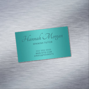 Teal Medium Turquoise Ombre Elegant Script Magnetic Business Card
