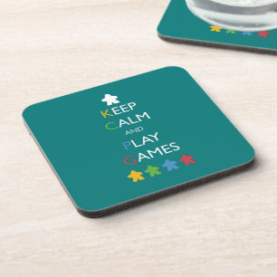 Teal Meeple Keep Calm and Play Games Board Game Coaster