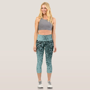 Teal Mermaid Ocean Glitter #4 (Faux Glitter) #art Capri Leggings