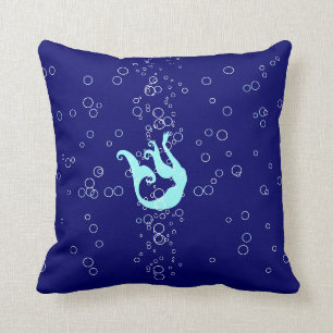 teal mermaid on blue pillow