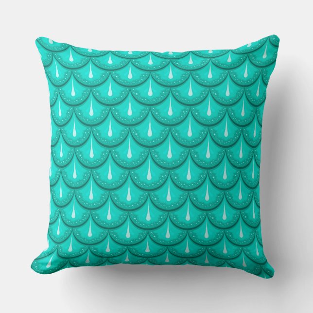 Teal Mermaid Scale Pillow (Front)