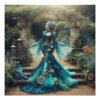 Teal Mermaid Steampunk Vintage Victorian Lady