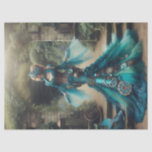 Teal Mermaid Steampunk Vintage Victorian Lady Tissue Paper<br><div class="desc">A beautiful vintage steampunk lady in a teal mermaid inspired dress in a floral garden with beautiful roses,  clockwork gears and historical fantasy.  This is perfect for crafts like decoupage!</div>