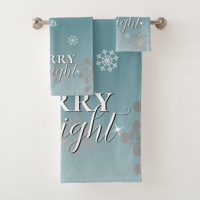 Teal Merry and Bright Snowflakes Christmas Bath Towel Set (Insitu)
