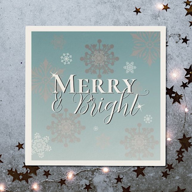 Teal Merry and Bright Snowflakes Christmas Napkin (Teal Merry and Bright Snowflakes Christmas Napkins)