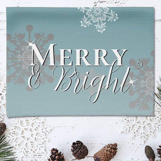 Teal Merry and Bright Snowflakes Christmas Tea Towel (Creator Uploaded)