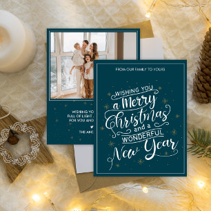 Teal Merry Christmas New Year Photo Holiday Card