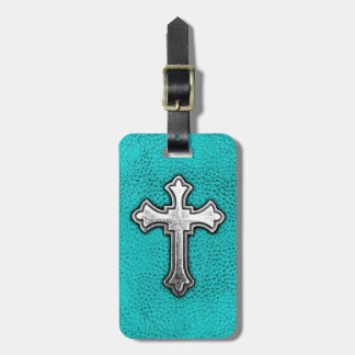 Teal Metal Cross Luggage Tag