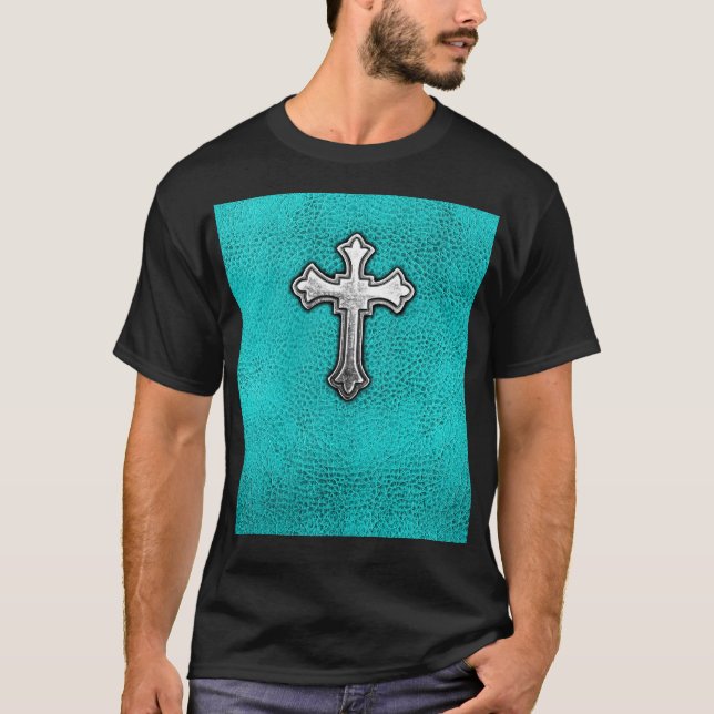 Teal Metal Cross T-Shirt (Front)