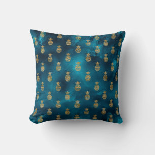 Teal Metallic Pineapple Elegant Chic Cushion