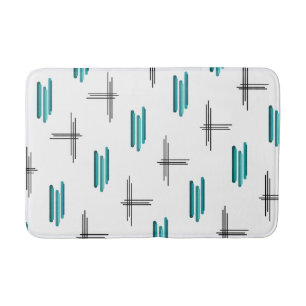 Teal Mid Century Modern Stripes & Lines Bath Mat