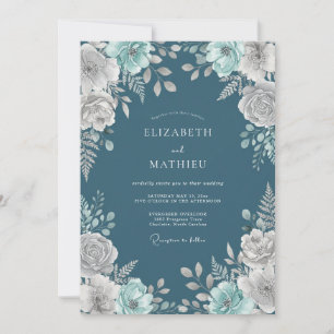 Teal Midnight Botanical Wedding Invitation