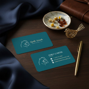 Teal Minimal Bear Logo Business Card Design