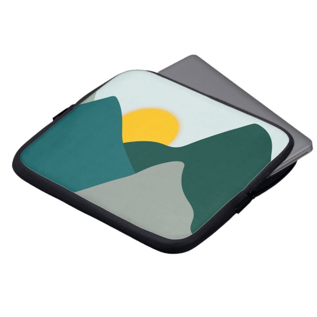 Teal Minimal Mountains Laptop Sleeve (Front Top)