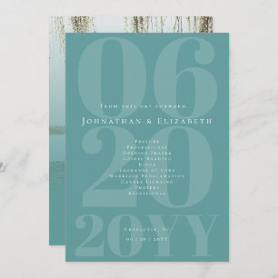 Teal Minimalist Bold Type Photo Wedding Programme