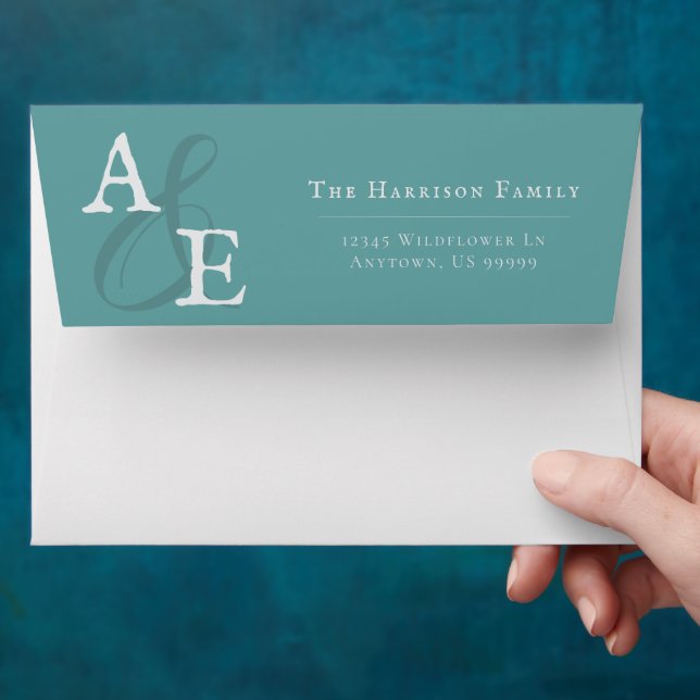Teal Minimalist Monogram Wedding Envelope (Hand)