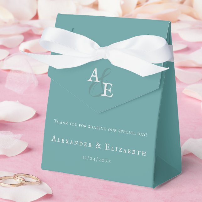 Teal Minimalist Monogram Wedding Favour Box (Wedding)
