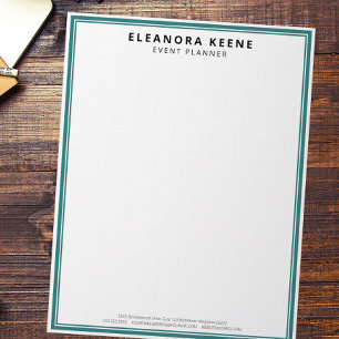 Teal Minimalist Personalised Business Stationery, Custom Letterhead