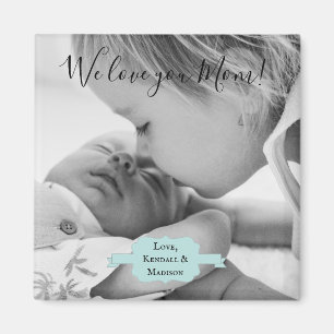 Teal Minimalist Photo Mother's Day Magnet