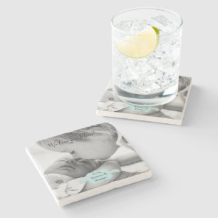 Teal Minimalist Photo Mother's Day Stone Coaster