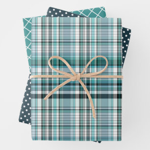 Teal Mint Blue Green Stripes Polkadots Pattern Wrapping Paper Sheet