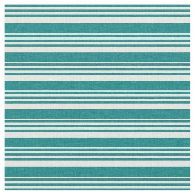Teal & Mint Cream Stripes/Lines Pattern Fabric (Close Up)