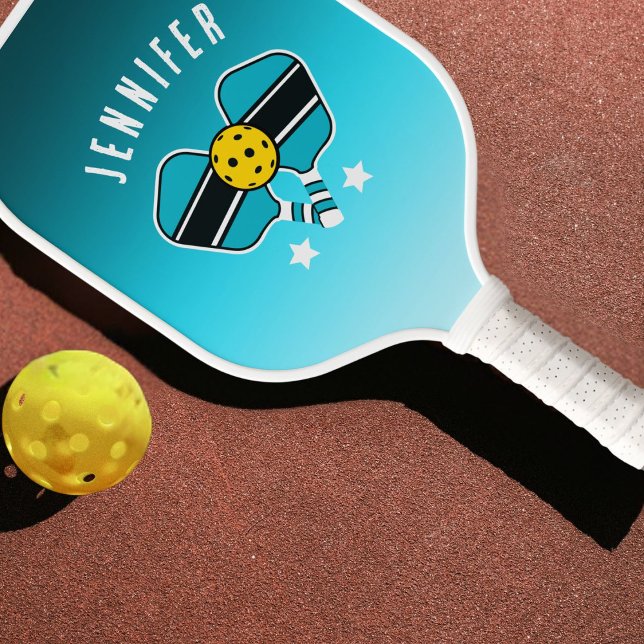 Teal Mint faded double design Customisable text Pickleball Paddle (Creator Uploaded)