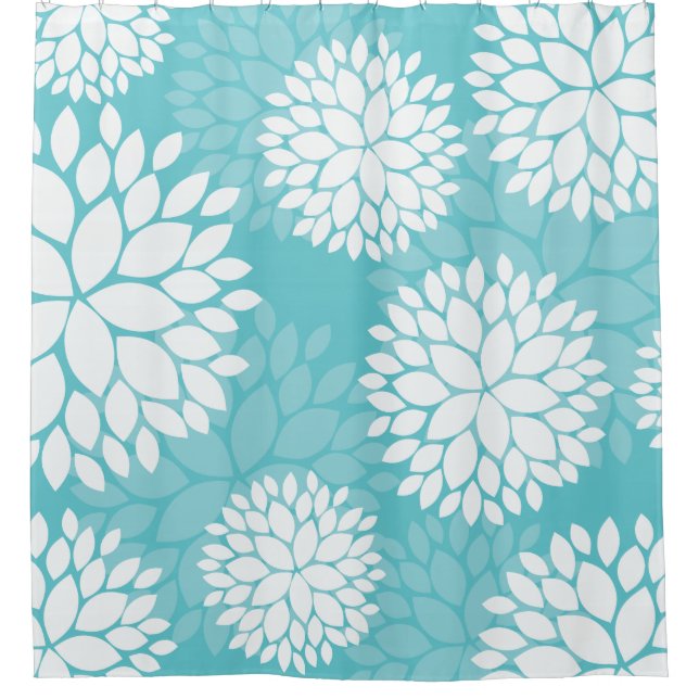 Teal Mint Floral Pattern Shower Curtain (Front)