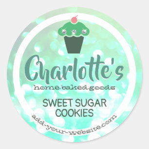 Teal Mint Green Ombre Glitter Cupcake Baking Label