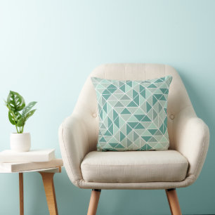 Teal Mint Grey Abstract Triangle Pattern Cushion